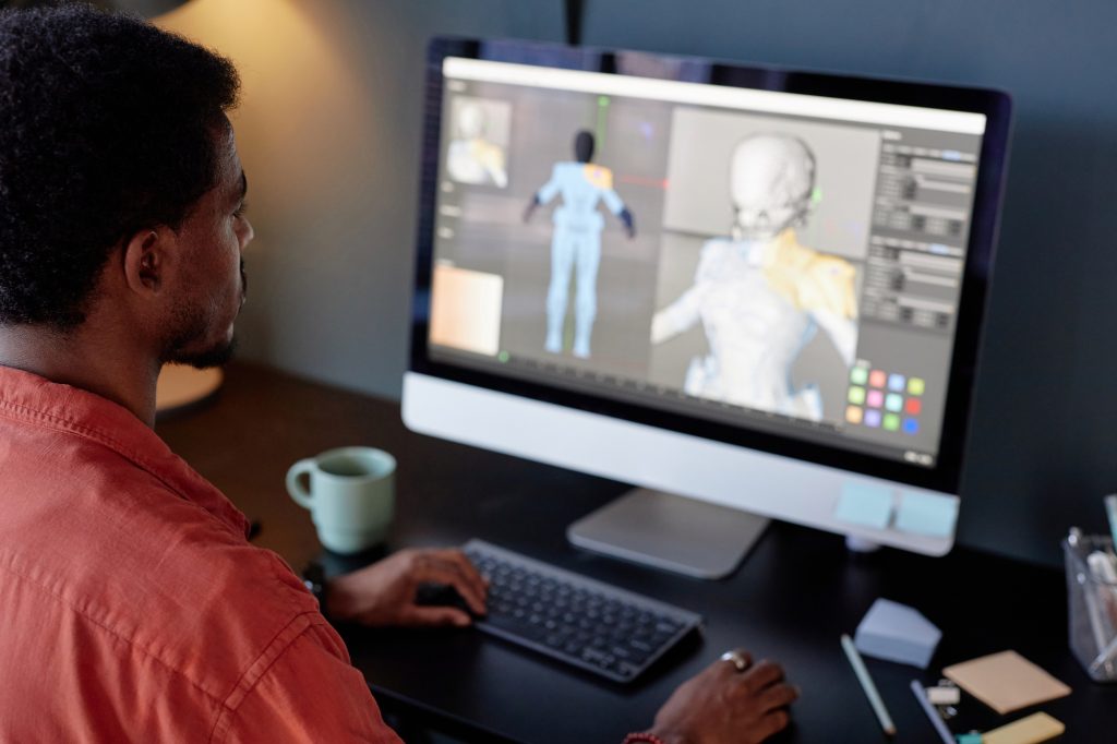 Working on 3D Animation Project on Desktop Computer